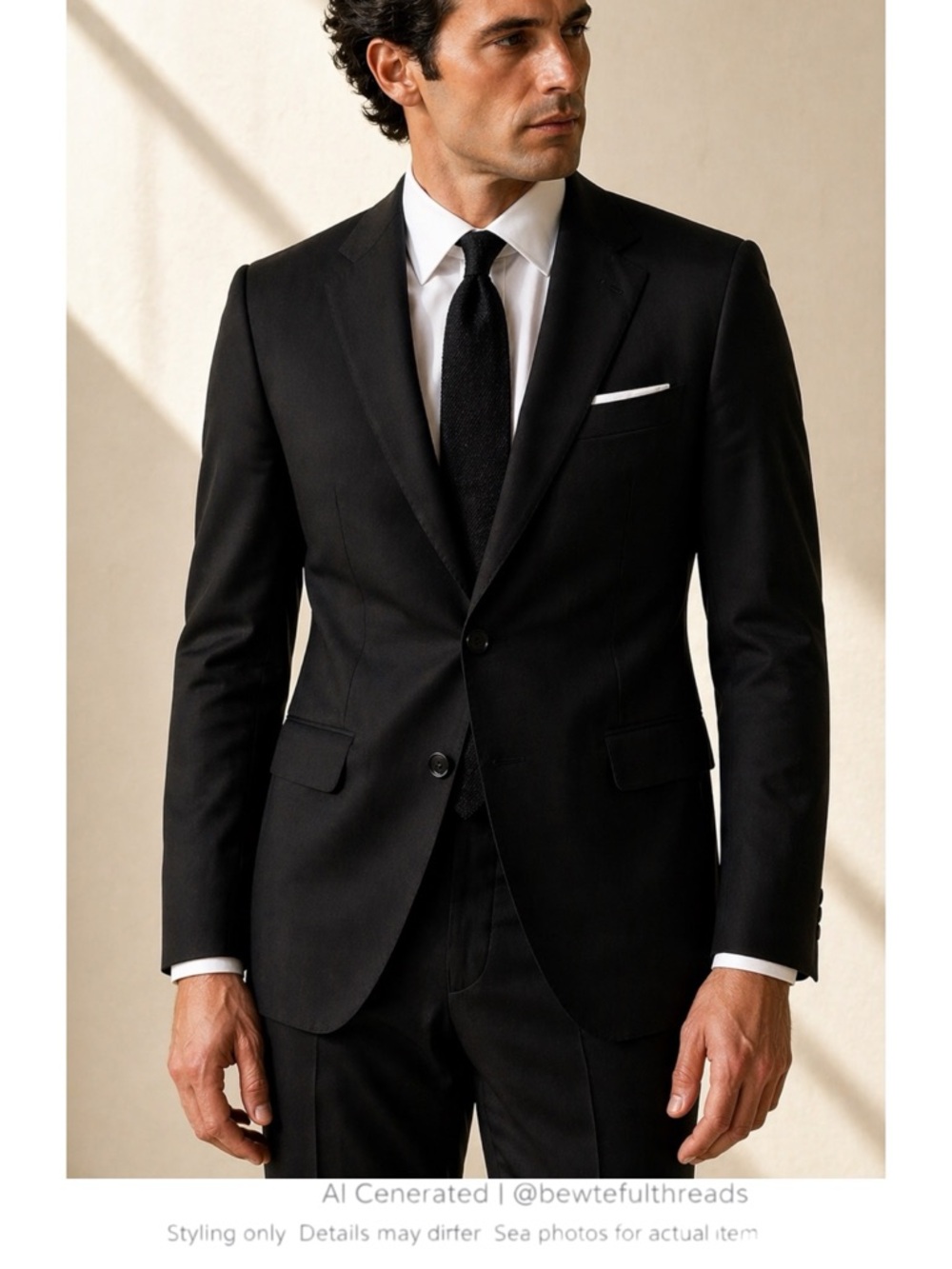 Ted Lapidus Paris Black Wool Suit US 42–44R Long Inseam 33”
